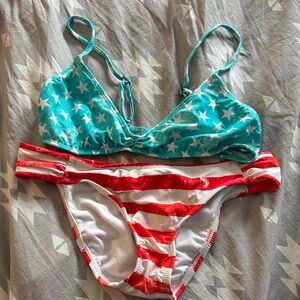 The Bikini Lab Turquoise Star & Red White Stripe Bikini